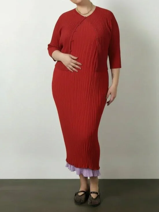 NWT- Baacal Lipstick Red "Maya" Pleated Cardigan - Picture 2 of 9